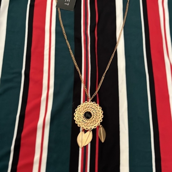 NWT Technicolor Striped Tunic Tent Dress 70s Glam
Size L And Necklace - Picture 6 of 6